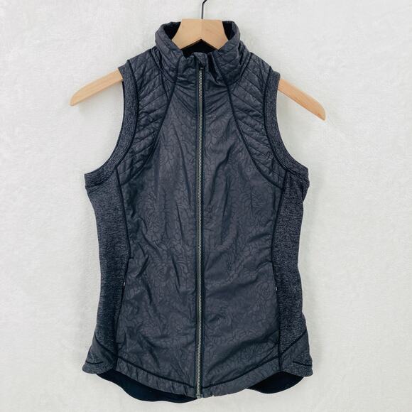 Lululemon Rebel Runner Vest Womens 4 Black Full Zip Floral Camo Athleisure - Picture 1 of 11